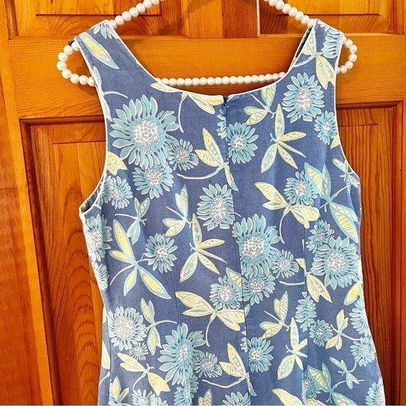Lilly Pulitzer Dragonfly Sheath Dress Sz 8 Linen Cotton Sleeveless Blue Green - Picture 6 of 7